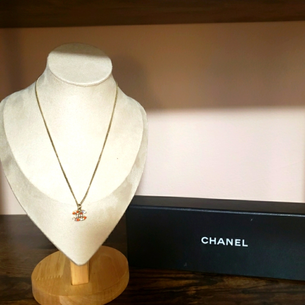 Chanel Gold Multi Color Stone CC Pendant